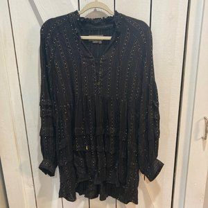 Anthropologie black gold sequin tiered tunic top m